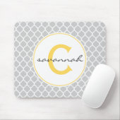 Monogramm Graue und Gelbe Quatrefolie Mousepad (Mit Mouse)