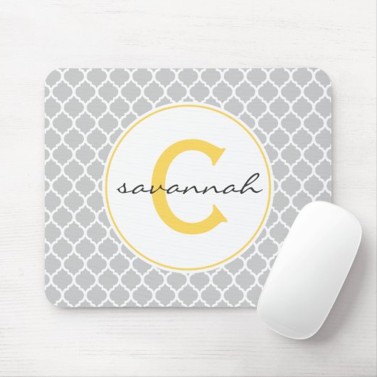 Monogramm Graue und Gelbe Quatrefolie Mousepad (Mit Mouse)