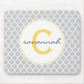 Monogramm Graue und Gelbe Quatrefolie Mousepad (Vorne)