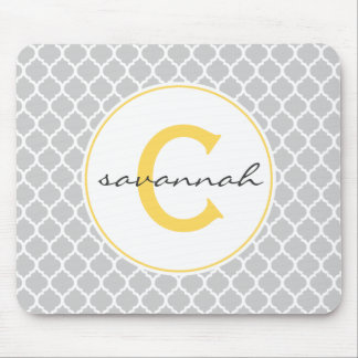 Monogramm Graue und Gelbe Quatrefolie Mousepad