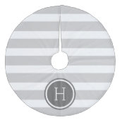 Monogramm graue und kohlefreie Streifen Fleece Weihnachtsbaumdecke (Vorderseite)
