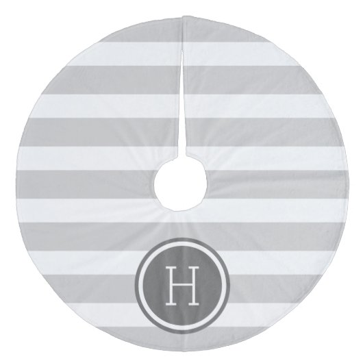 Monogramm graue und kohlefreie Streifen Fleece Weihnachtsbaumdecke (Vorderseite)