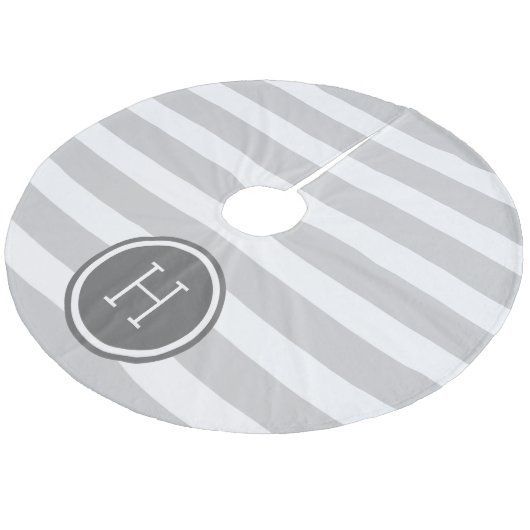 Monogramm graue und kohlefreie Streifen Fleece Weihnachtsbaumdecke (Schrägansicht)