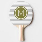 Monogramm graue und olivfarbene Preppy-Streifen Tischtennis Schläger (Vorderseite)
