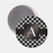 Monogramm, graue und schwarze Schachbrett Magnet (Vorderseite/Rückseite)