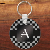 Monogramm, graue und schwarze Schachbrett Schlüsselanhänger (Vorderseite)