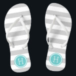 Monogramm graue und türkisfarbene Preppy-Streifen Badesandalen<br><div class="desc">Maßgeschneiderte,  bedruckte Flop-Sandalen mit einem preppy-nautical-Stripe-Muster und einem eigenen Monogramm oder einem anderen Text in einem Circle-Rahmen. Klicken Sie auf Anpassen,  um Schriftart und Farben zu ändern oder eigene Bilder hinzuzufügen,  um ein einzigartiges Design zu erstellen!</div>