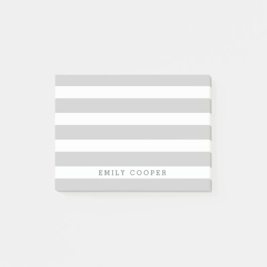 Monogramm graue und weiße klassische Streifen Post-it Klebezettel (Vorderseite)