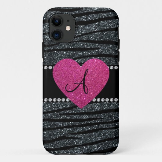 Monogramm Grauer Glitzer Zebrastreifen Case-Mate iPhone Hülle (Rückseite)