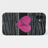 Monogramm Grauer Glitzer Zebrastreifen Case-Mate iPhone Hülle (Rückseite (Horizontal))