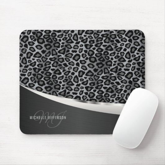 Monogramm - grauer Leopard-Entwurf Mousepad (Mit Mouse)