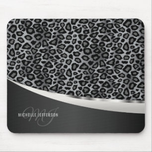 Monogramm - grauer Leopard-Entwurf Mousepad