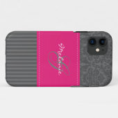 Monogramm-grauer rosa Damast-Streifen iPhone 5 Case-Mate iPhone Hülle (Rückseite (Horizontal))