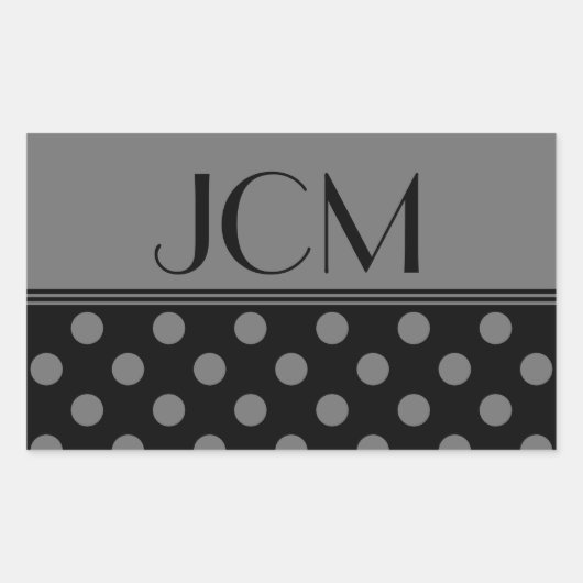 Monogramm Grauer/schwarzer Polka-Punkt Rechteckiger Aufkleber (Vorderseite)