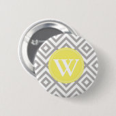 Monogramm-graues und gelbes Zickzack Muster Button (Vorne & Hinten)