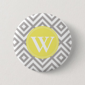 Monogramm-graues und gelbes Zickzack Muster Button