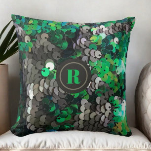 Monogramm graugrüne Sequenzen glänzend glänzend el Kissen