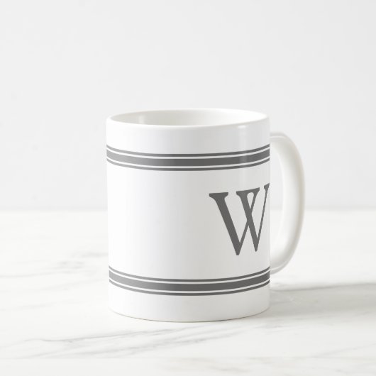 Monogramm Graustreifen personalisierte Mug Kaffeetasse (VorderseiteRechts)