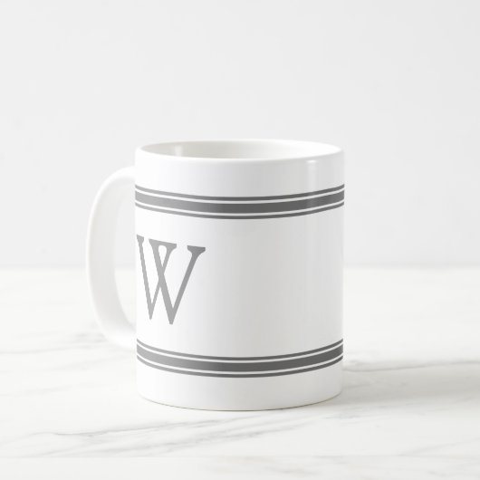 Monogramm Graustreifen personalisierte Mug Kaffeetasse (Vorderseite Links)