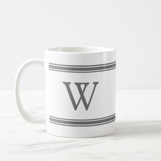 Monogramm Graustreifen personalisierte Mug Kaffeetasse (Links)