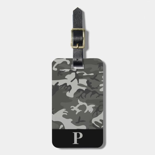 Monogramm Gray Military Camouflage Camouflage Blac Gepäckanhänger (Vorderseite vertikal)