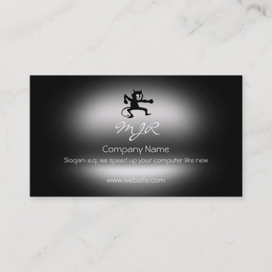 Monogramm, Gremlin Kobold grinsend, Visitenkarte (Vorderseite)