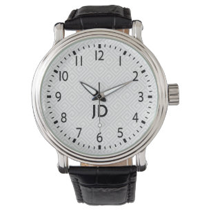 Monogramm griechischer Schlüssel Vintager Lederri Armbanduhr