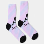Monogramm Großbuchstabe männlich Name lila Pastell Socken (Rechts)