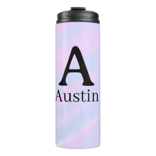 Monogramm Großbuchstabe männlich Name lila Pastell Thermosbecher
