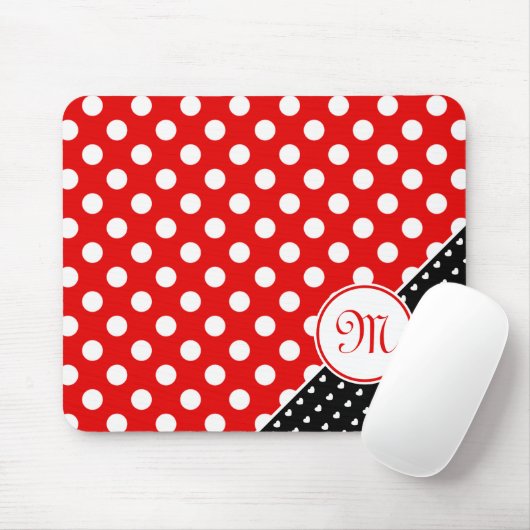 Monogramm, große Polka-Punkte, rot, schwarz und we Mousepad (Mit Mouse)