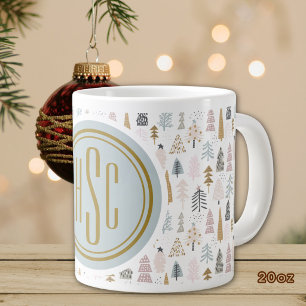Monogramm, großes 20oz. Rustikale Winterbäume Jumbo-Tasse