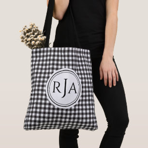 Monogramm, großes Schwarz-Weiß-Büffel-Karo 18" Tasche