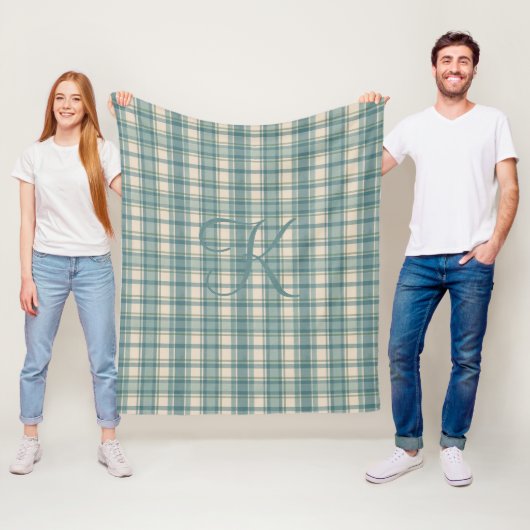 Monogramm Grün Blau Beige Karo Büffel Kariert Fleecedecke (Beispiel)