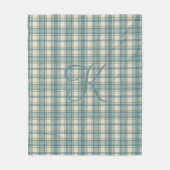 Monogramm Grün Blau Beige Karo Büffel Kariert Fleecedecke (Vorderseite)