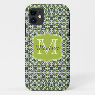 Monogramm-Grün-Blumen-Muster Case-Mate iPhone Hülle