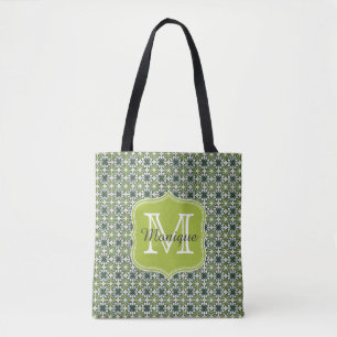 Monogramm Grün Blumen Muster Tasche