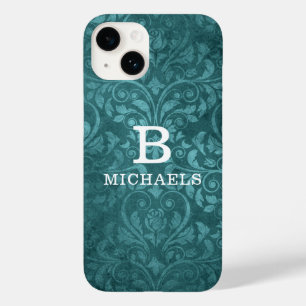 Monogramm Grün Damast Blumen Personalisierter Name Case-Mate iPhone 14 Hülle