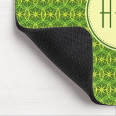Monogramm Grün Gelb Fahrradrad-Muster Mousepad (Ecke)