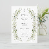 Monogramm Grün Hochzeit Einladung (Stehend Vorderseite)