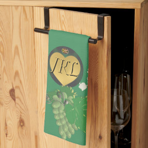Monogramm Grün Obst und Blumen Geschirrtuch