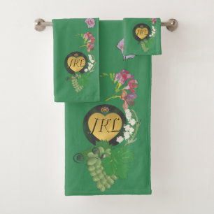 Monogramm Grün Obst und Floral Badhandtuch Set