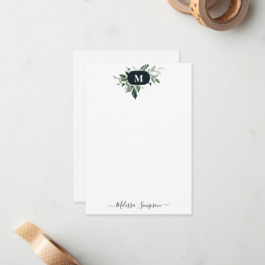 Monogramm Grün personalisiert Mitteilungskarte (Vorderseite/Rückseite Beispiel)