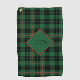 Monogramm Grün Schwarz Rot Kariert Tartan Schottis Golfhandtuch