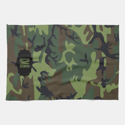 Monogramm-Grün-Tarnungs-Muster Geschirrtuch (Horizontal)