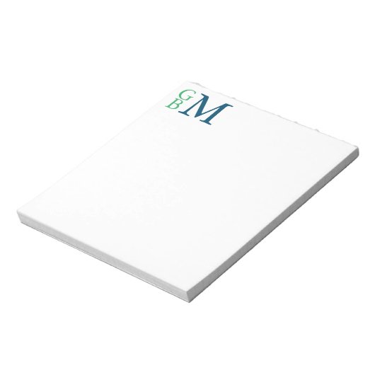 Monogramm, Grün und Blau Personalisiert Notizblock (Rotiert)