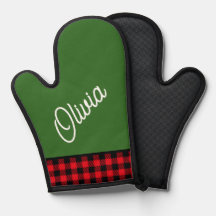 Monogramm, grün und rot am Büffel kariert