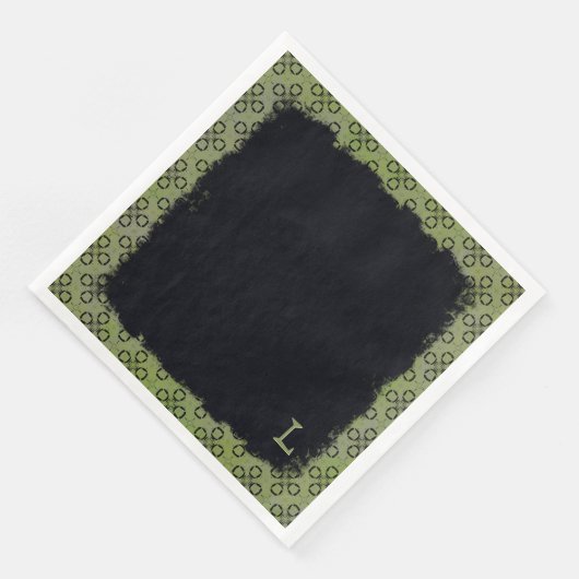 Monogramm, grün und schwarz, Retro-Muster Serviette (Ecke)