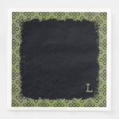 Monogramm, grün und schwarz, Retro-Muster Serviette (Vorderseite)