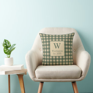 Monogramm Grüne Beige Büffel Kariert Landhausstil Kissen