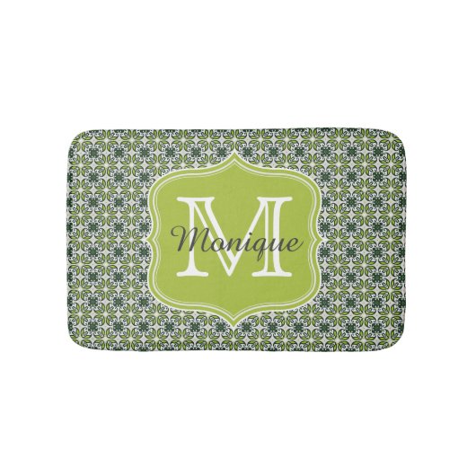 Monogramm Grüne Blumen Muster Badematte (Vorderseite)